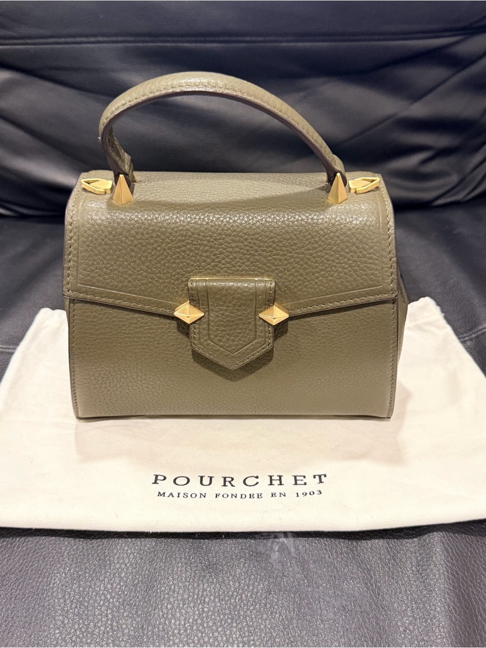 Maison Pourchet Paris Olive Green/Khaki Leather Top Handle & Crossbody Bag